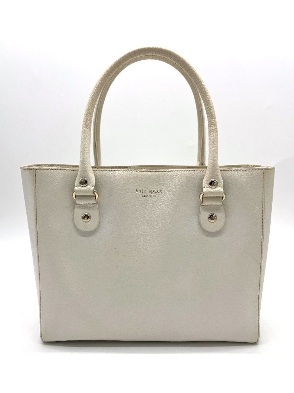 Kate Spade New York White Pebbled Leather Tote Satchel Work Bag Polka Dot Lining